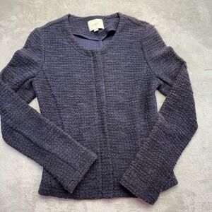 Loft Jacket Women's XS Peplum Navy Blue Textured Knit Hidden Closure Chic Blazer